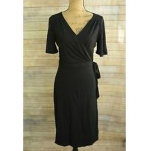 LOFT Black Wrap-Style Knee-Length Dress
